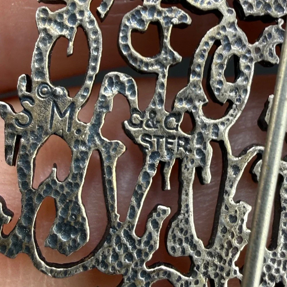 Vintage Shelburne Museum Brooch Sterling Silver C&C Alphabet Tree Brooch Gothic